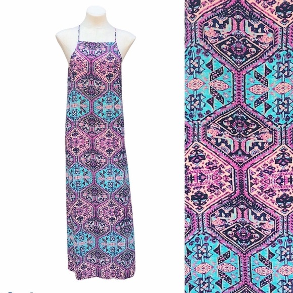 Everly Aztec Print Maxi Dress Small Teal Purple - Picture 2 of 8